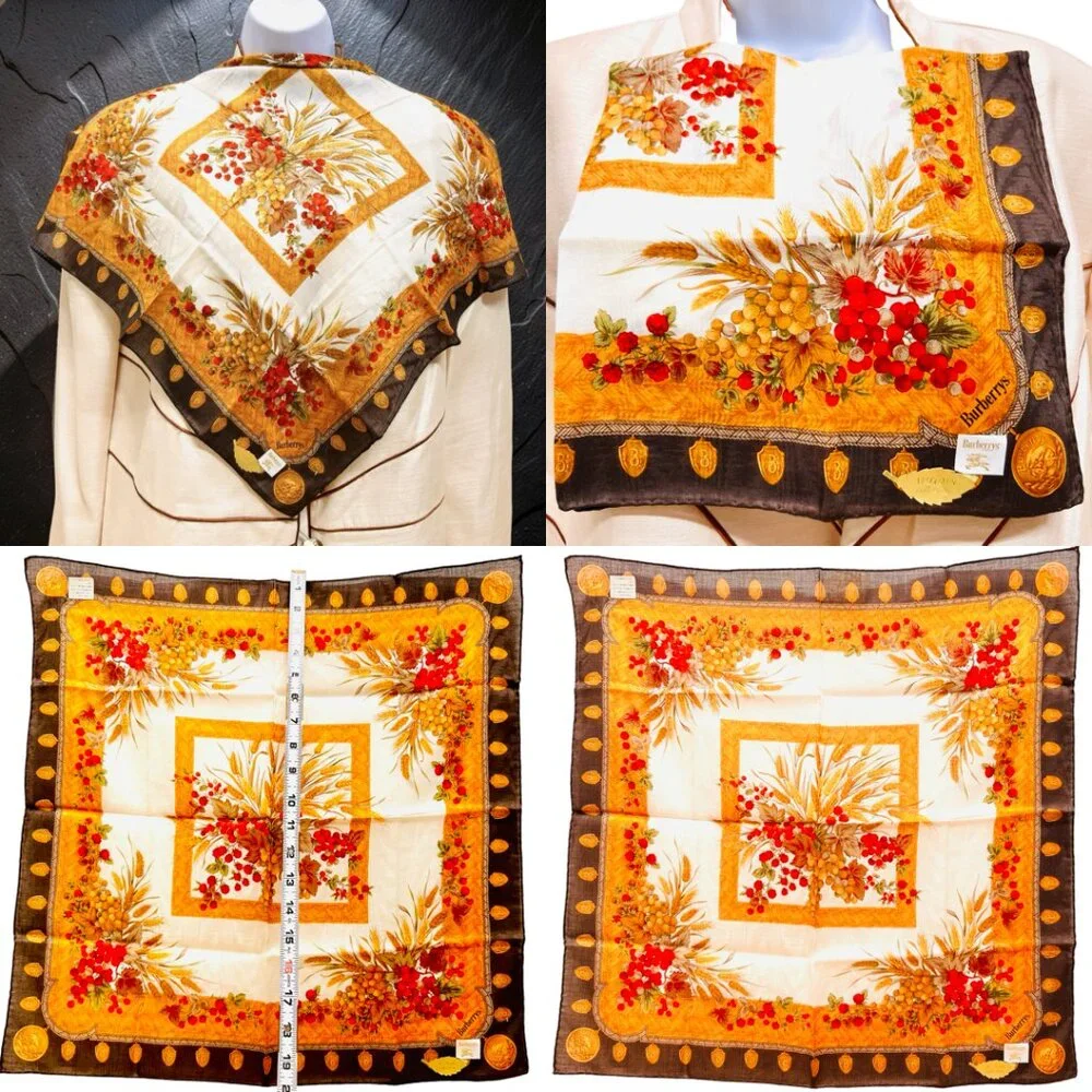 New Tag Burberry Autumn Collection Miniscarf/handker 20.5" Cotton/Silk (13 - Picture 4 of 12